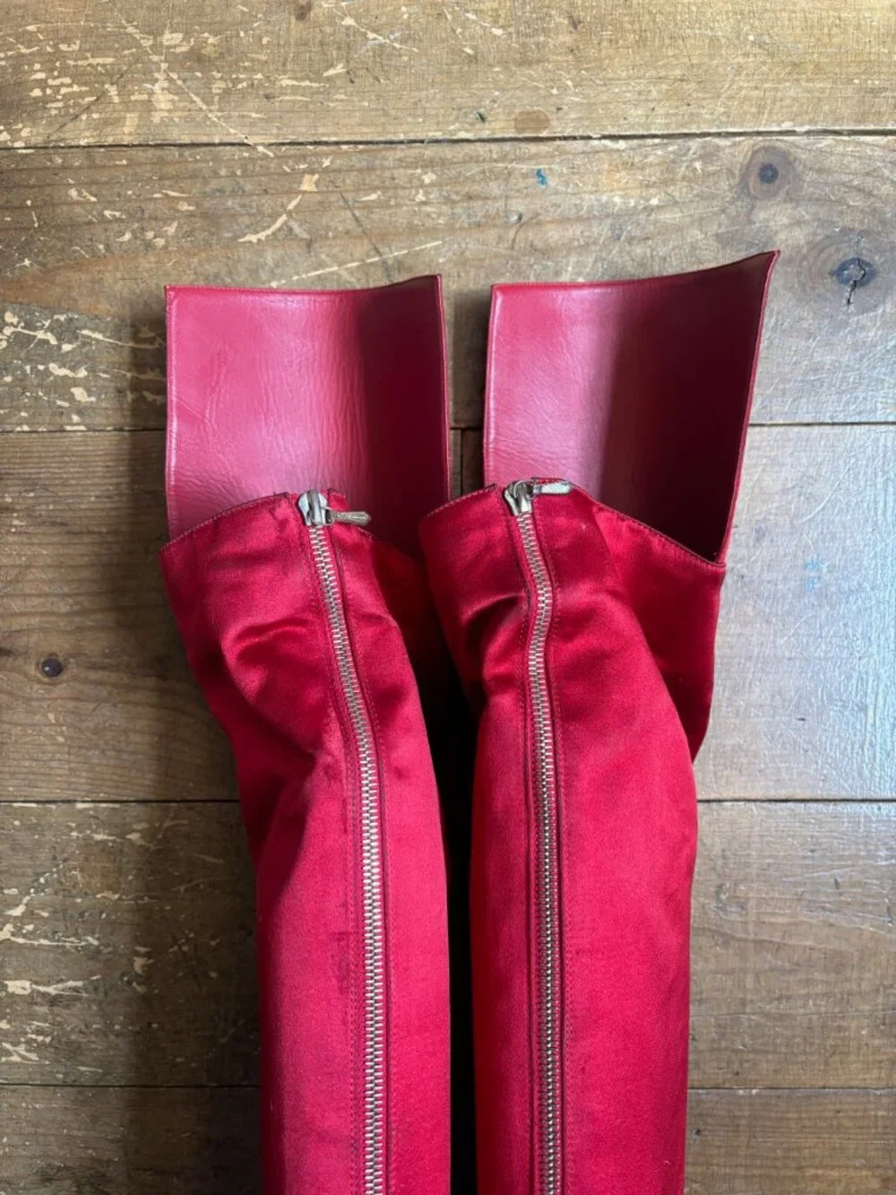 Chanel Red Satin Thigh-High  Boots Size 39 Comfortable Fit